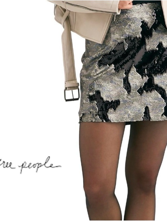 Free People Dresses & Skirts - NWOT Free People Silver Multi Colored Sequin Mini Skirt with Black Detail
